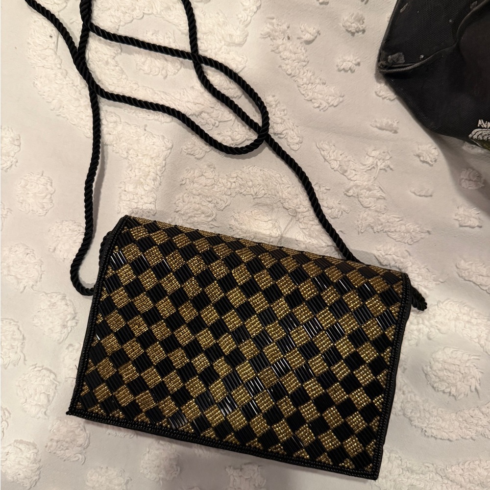 Elegant Black and Gold Checkered Women's Bag